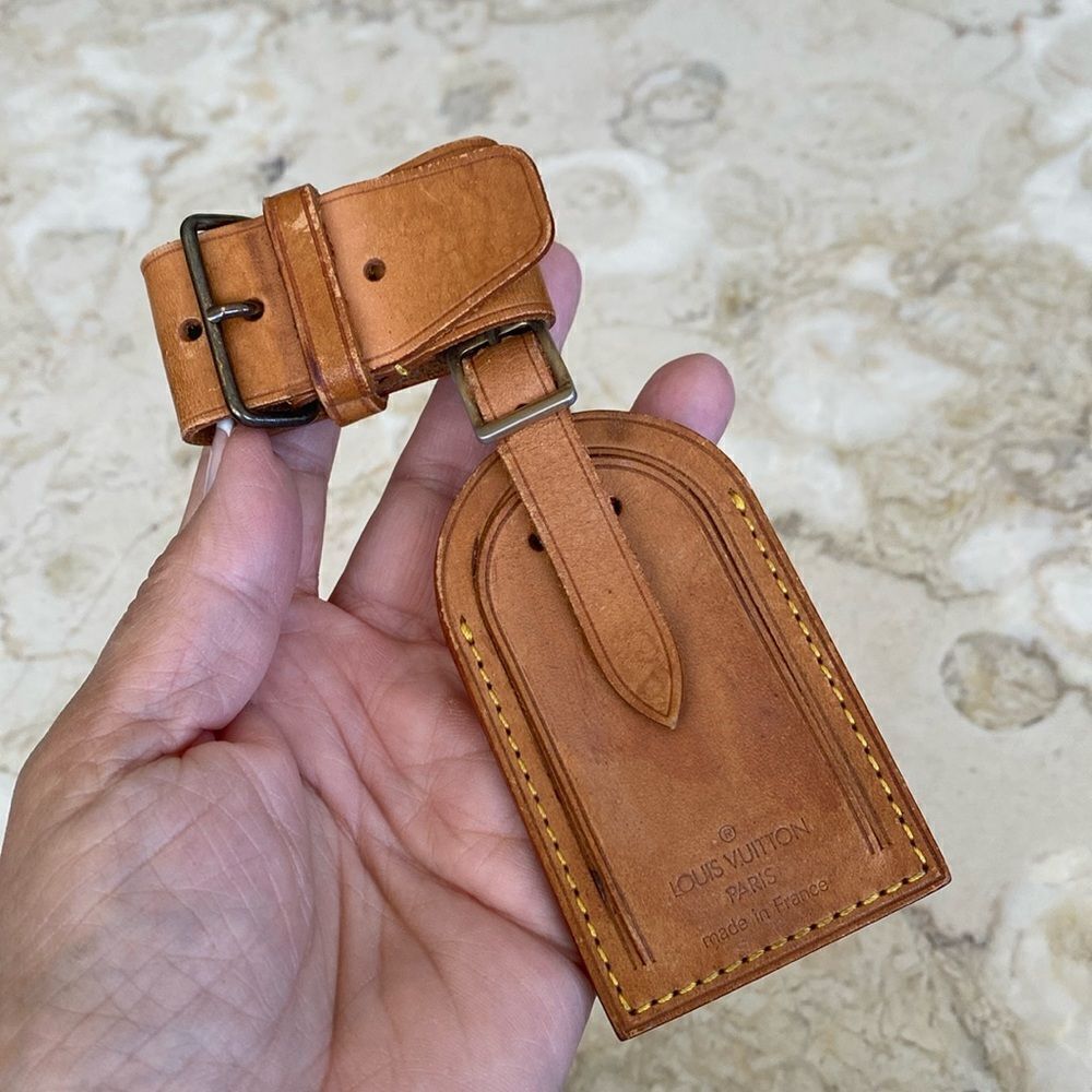 Vintage Louis Vuitton Vachetta Leather Luggage Tag & Poignet